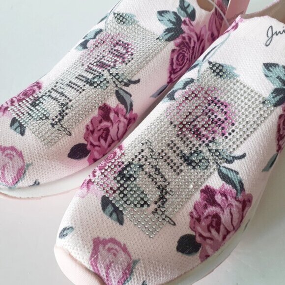NWT Juicy Couture floral print and crystal embellished slip on knit sneakers 10 - Picture 10 of 12
